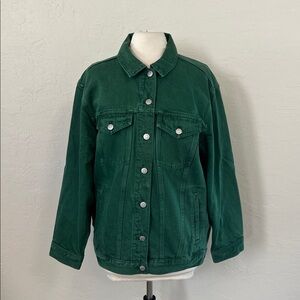 Madewell Oversized Trucker Jacket in a hemlock green wash